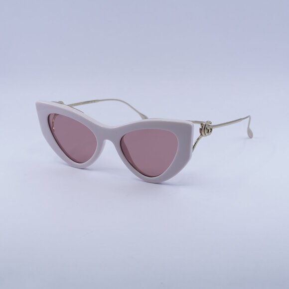Gucci GG1565S 003 Sunglasses Shiny Ivory/Gold Cat Eye Frame, Red Lenses - Picture 1 of 11